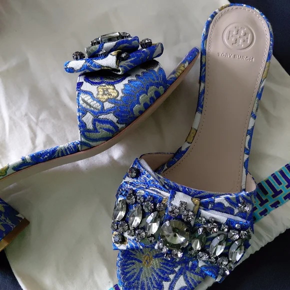 Tory Burch Blue Embellished Women's Sandals - Picture 3 of 5